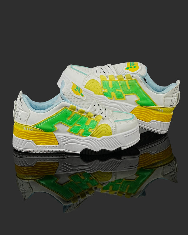 AJK White Yellow Chunky Sneakers – Fresh Casual Unisex Shoes
