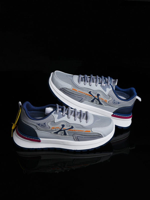 Modern Glide Runners: Grey & Navy Breathable Street Sneakers