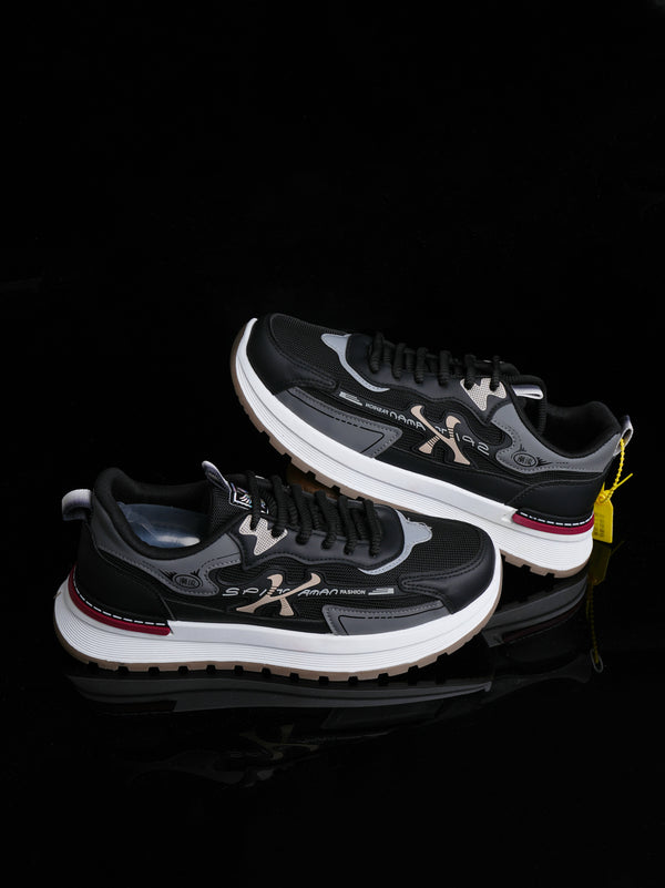 Stealth Street Runner: Black & Grey Lightweight Performance Sneaker